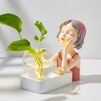 Nordic Girl Hydroponic Vase Resin Character Model Glass Tabletop Plant Wedding Decor Modern Home Decoration Household Vase Gifts