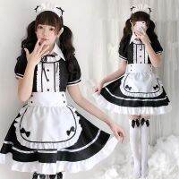 2022ชุดชั้นในเซ็กซี่ Lolita Maid คอสเพลย์เครื่องแต่งกายผู้หญิง Headwear ผ้ากันเปื้อนปลอม Bowknot สีดำชุด Halloween Party Outfit