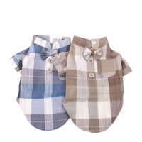 XKSRWE Dog Cat Shirt Plaid&amp;Stand Collar Design Pet Puppy Blouse Spring/Summer Clothing Apparel