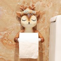 Cute Cartoon Deer Toilet Paper Holders Creative Animal Wall Mounted Hanging Roll Paper Shelf Bathroom Tissue Box Storage Rack Toilet Roll Holders