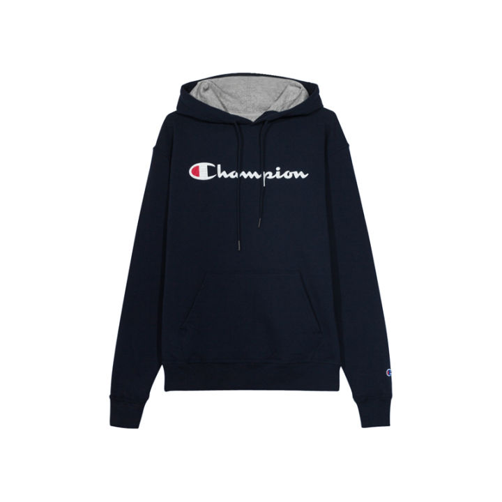 Hoodie Champion Big Champion Cursive Logo Center Round Neck Long Sleeve ...