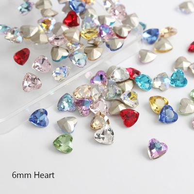 Hot 6mm Heart Nail Art Rhinestone Pointed Bottom Crystal For 3D Nail Decoration Clothing Jewelry Accessories