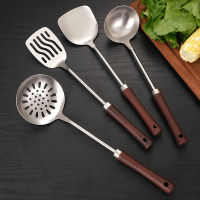 สแตนเลส Spatula 304ไม้พายแบนช้อนซุปชุด4ชิ้นด้ามไม้ทอดผัดในครัวเรือนการทำอาหารครัวชุดไม้พาย Usec