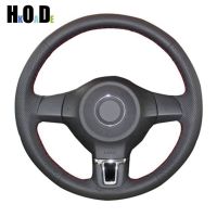 Hand-stitched Black Artificial Leather Car Steering Wheel Cover for Volkswagen Golf 6 Mk6 VW Polo MK5 2010 2011 2012 2013 Steering Wheels Accessories