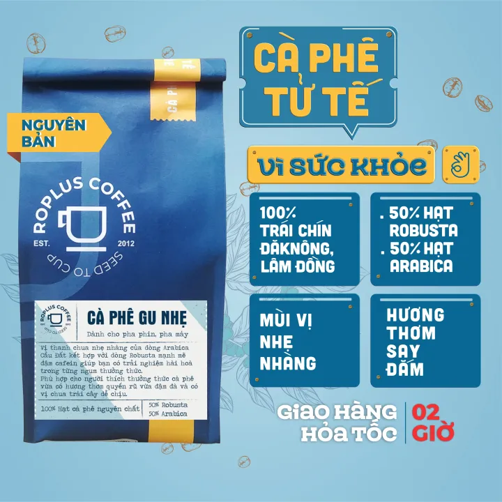 Cà phê Gu Nhẹ (50%Robusta, 50% Arabica)hạt, bột rang xay nguyên chất gói 250g,500g pha phin pha máy – ROPLUS COFFEE ,SKU : 1152496675_VNAMZ-5792614372 >>>🇻🇳 Top1Vietnam 🛒>>> lazada.vn 🇻🇳🇻🇳🇻🇳🛒🛍🛒