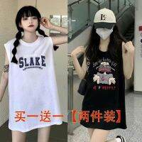 ▣ เสื้อสายเดี่ยว/ทูพีซเซ็กซี่สไตล์สาวเครื่องเทศเสื้อกล้ามแขนกุดสไตล์เกาหลีปกหลวมเสื้อยืดโอเวอร์ไซส์ความยาวปานกลางท่อนบนแฟชั่นผู้หญ