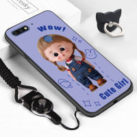 Jinsouwe เคสมือถือเคสโทรศัพท์เคส Huawei Y7 Pro 2019 / Y7 Prime 2018 / Y7 Pro 2018 (แหวนนิ้วมือ + Lanyard) การ์ตูนสาวน้อยสำหรับหญิงปลอกซิลิโคน TPU เคสโทรศัพท์ S