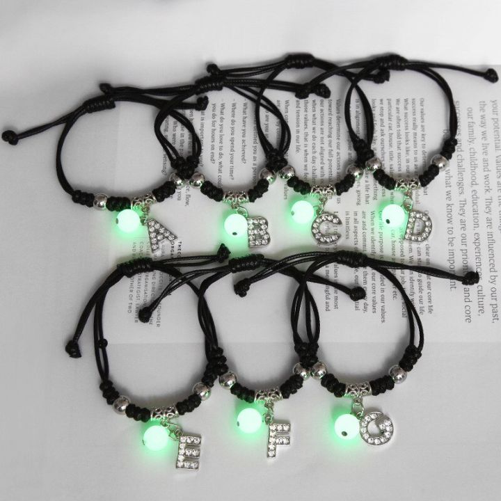 classic-26-letters-luminous-bracelet-unisex-glowing-in-the-dark-adjustable-black-rope-initials-bracelet-for-couple-birthday-gift