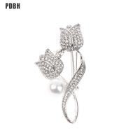 [PDBH Fashion Store] เข็มกลัดขายแฟลช Rhinestone Tulip เข็มกลัดดอกไม้ Anti-Glare เข็มกลัด Collar Pin เครื่องประดับ