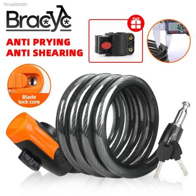∋ Bike Lock Steel Cable Lock Fixed Coiled Secure Anti Theft Weathproof with Mounting Bracket Portable Scooter Mountain Bicycle Key