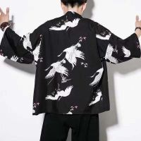 [COD] Summer Cardigan Thin Type Loose Ukiyoe Striped Kimono Robe Seven-point Sleeve Vintage Style Mens Outwear Fashion Streatwear