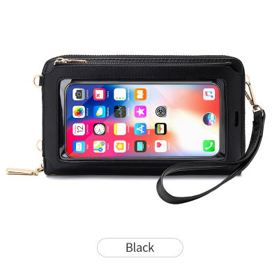 RFID Touchable Phone Pocket Women Shoulder Bags PU Leather Ladies Small Crossbody Bags Female Clutch Transparent Wrist Wallet