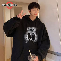 KYUSHUAD สเวตเตอร์สวมศีรษะลายพิมพ์ผู้ชาย Ins Hoodie หรูหราเสื้อยืดเสื้อกันหนาวมีฮูดพิมพ์ลายหนา