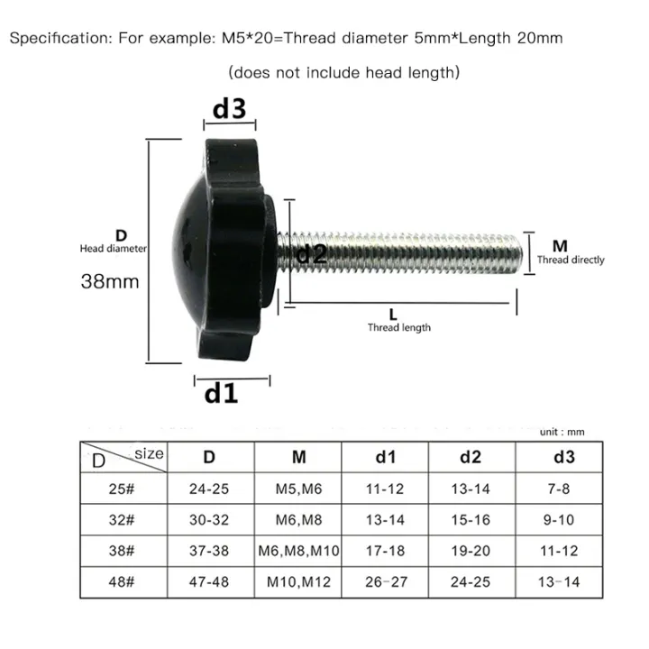 luchang-m8-x-60-mm-38-benang-pengganti-bintang-hand-knob-pengetatan-sekrup-perak-nada-diameter-kepala-38-mm