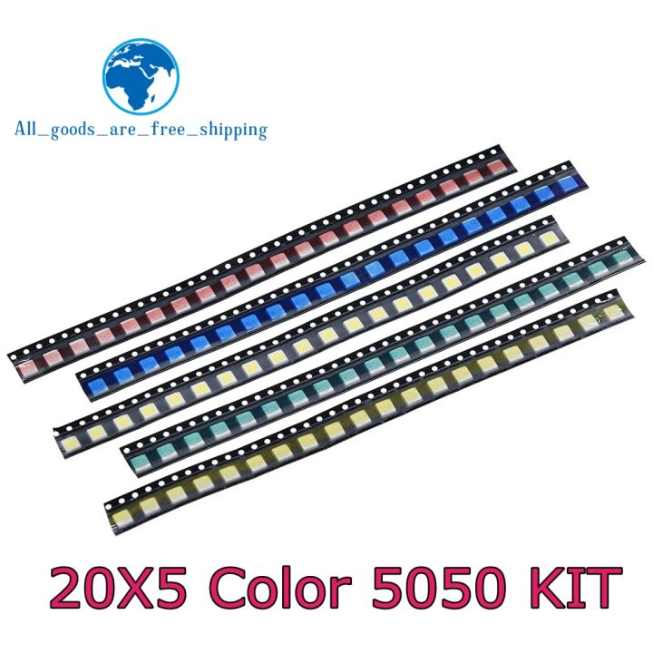 100ชิ้น/ล็อต5050 SMD สีขาวสีแดงสีฟ้าสีเขียวสีเหลือง20ชิ้นแต่ละ Super Bright 5050 SMD LED ไดโอดแพคเกจชุด