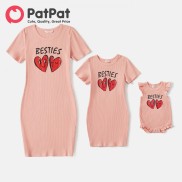 PatPat Valentine s Day Mommy and Me Pink Cotton Ribbed Heart & Letter