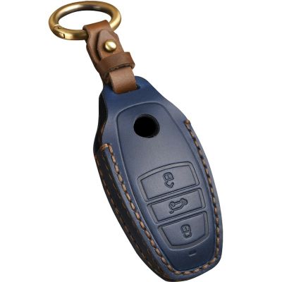 dvvbgfrdt Genuine Leather Car Key Fob Cover Case for Volkswagen Touareg 2011-2017 Fob Key