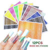 12pcsset Fashion Snake Pattern Hollow Nail Art Sticker Set Color Nail Art Self-adhesive Flowers Nail Decals Designer Decorate