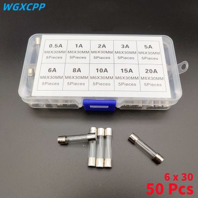 50 PCS Boxed Fuses 6*30mm Glass Fuse Current Protection accessories 0.5/1/2/3/5/6/8/10/15/20A Fuse Industrial/Home Fuses Accessories