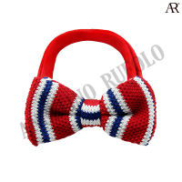 ANGELINO RUFOLO Bow Tie(โบว์หูกระต่าย) ไหมพรมโพลีเอสเตอร์คุณภาพเยี่ยม ดีไซน์ Chic Stripe Knit สีแดง-ขาว-น้ำเงิน