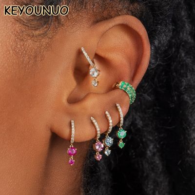 【CC】 KEYOUNUO Gold Filled Hoop Drop Earrings Ear Piercing Colorful Dangle Earring Fashion Jewelry Wholesale