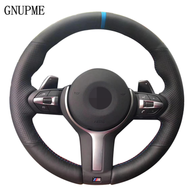 Black leather Blue Marker Car Steering Wheel Cover for BMW F33 F30 M2 M3 F82 M4 M5 F12 F13 M6 F85 X5 X6 F87 F80 M Sport