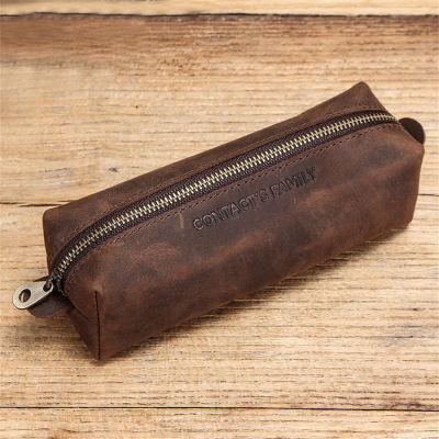Stationery Bag Zipper Large Capacity Simple Pencil Pouch Vintage Square