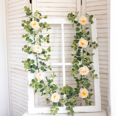 White Artificial Silk Fake Flowers Garland Peony Eucalyptus Plants Vine Hanging for Wedding Home Party Garden Craft Arch Decor