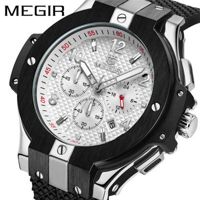 MEGIR นาฬิกาข้อมือควอทซ์สำหรับผู้ชาย,นาฬิกาข้อมือควอทซ์สแตนเลสสายซิลิโคนเคสยางนาฬิกาทหารกองทัพคลาสสิกสบายๆนาฬิกาข้อมือผู้ชายแฟชั่นสำหรับนักธุรกิจชาย (โครโนกราฟ/จับเวลา/วันที่/ปฏิทิน) 2050