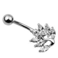 ღღ Stainless Steel Pea Zircon Crystal Belly Button Ring Navel Piercing