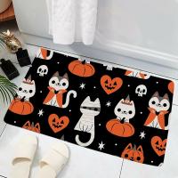 CLOOCL Harajuku Doormat Pumpkin Cat Skull Pattern 3D Print Kitchen Bathroom Absorbent Floor Mat Entrance Doormat Floor Mat