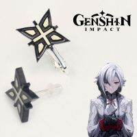 【LZ】◐♕¤  Game Genshin Impact Arlecchino Cosplay Brincos para Mulheres Fatui The Knave Ear Studs Clips Acessórios de Jóias Presentes