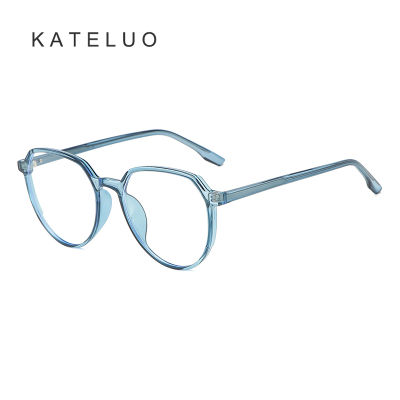 [พร้อมกล่อง] KATELUO CJ8818 Trend Computer Eye Protection Anti-Blue Light Glasses Full Frame TR Square Frame Glasses Net Red With The Same Transparent Flat Mirror