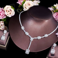 CWWZircons Afrika Baguette CZ Pave Drop Kalung Subang Perkahwinan Pengantin ชุดเพชรสังเคราะห์ Barang Kemas untuk Wanita T612