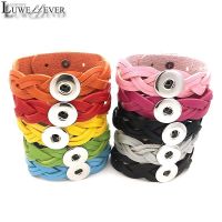 △▪✙ New Candy Colors 184 Real Genuine Leather Retro Fashion Bracelet 18mm Snap Button Bangle Charm Jewelry For Women Gift