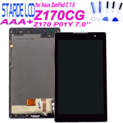Untuk Zenpad C 7.0 Z170CG P01Y Z170ชิ้นส่วนจอสัมผัสแอลซีดีของเครื่องแปลงดิจิทัล dengan Alat Bingkai Percuma Termasuk