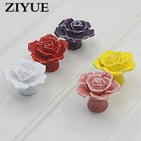 2PCS/LOT Free Shipping  Classical Rose Ceramics Drawer Knob Cabinet Cupboard Dresser kitchen Door Pull Handle Decoration Door Hardware Locks