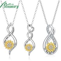 Moonmory 925 Sterling Silver Spinning  Sunflower Pendant Necklace For Women Infinity Love You Are My Sunshine Anxiety Necklace