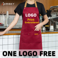 KRISKY Free Design Restaurant Women Kitchen Cook Chef Uniform Personalised Beauty Salon Uni Apron Print Embroider Custom Logo