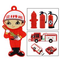 ตัวการ์ตูน Fireman Pendrive รถดับเพลิง/วาล์วน้ำ Usb แฟลชไดรฟ์32GB 16GB 8GB การ์ด Usb ของขวัญถังดับเพลิง4ตัวจุความจำกิกะไบท์