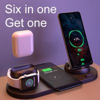 ZZOOI Wireless Charger 6 In 1 15w Fast Charging Stand Carga Rapida Dock Station Carregador Sem Fio For Iphone Apple Watch Airpods