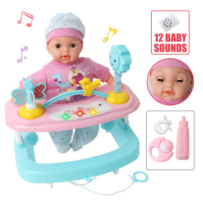 14 inch DIY lifelike bebe reborn Music walker with light Sound lovely newborn doll 36cm Bedding set soft Silicone education toys