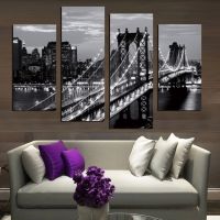 Wall Paintings Art Pictures 4 Pieces Modern New York Brooklyn Bridge Home Decorative Black And White Prints On Canvas no frame