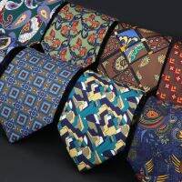 ✤✧ 9cm Brown Blue Men Tie Vintage Floral Geometry Print Necktie Mens Wedding Business Meeting Suit Shirt Daily Wear Accessories