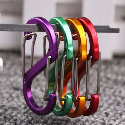 ♘□❒ 5pcs S Carabiner Metal S Clips Dual Spring Wire Gate Locking Snap Hooks Keychain Buckle For Outdoor Camping Tools Random Color