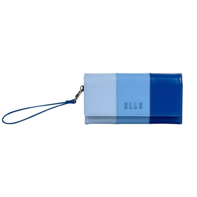 ELLE BAG COLLECTION GRADIENT กระเป๋าสตางค์ 3 พับยาว หนังวัวแท้ สีน้ำเงิน (EWW154)