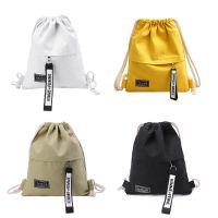 2021New Fashion Women Canvas Drawstring Backpack Solid Color Letter Pattern String Closure Knapsack School Gym Storage Packet