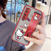 UCUC เคสโทรศัพท์เคสสำหรับ Huawei Nova 7 Pro (มีสายรัดข้อมือ) กันกระแทก Frosted กลับการ์ตูนน่ารัก Hello-Kitty ปลอกขอบฝาครอบเลนส์ป้องกันเลนส์โทรศัพท์บางเฉียบกรณี