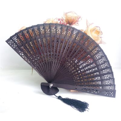 20cm Vintage Hollow Fan Wedding Hand Fragrant Party Carved Bamboo Folding Wooden Fan Antiquity Folding Fan Decoration