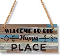 Lupeishop ยินดีต้อนรับสู่ Happy Place Wall Sign - Farmhouse Rustic Wall Art ป้ายไม้-เหมาะสำหรับการตั้งแคมป์บ้านหรือบาร์ Wall Decor